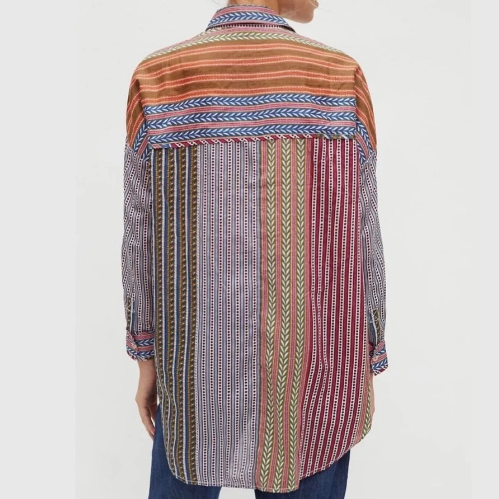 SOLD-Anthropologie Colorful Motif Printed Boho Oversized Buttondown Tunic - Picture 8 of 11
